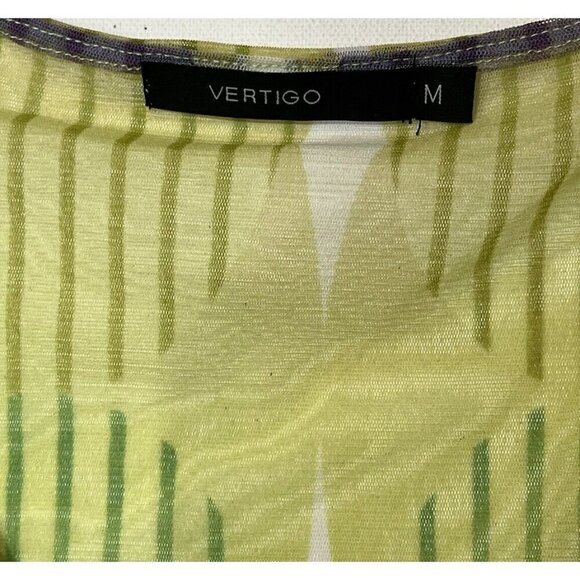 New Vertigo Blue Lime One Sleeve Draped V-Neck Chiffon Blouse Top - Picture 4 of 5